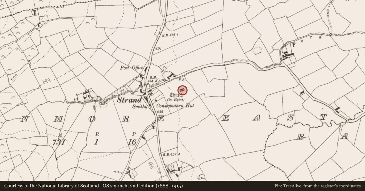 Ordnance Survey six-inch map, 2nd edition (1888–1915) covering the location of Church, Glenmore East, County Limerick, with a pin at the register's coordinates