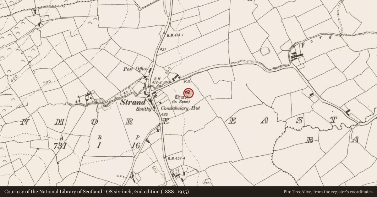 Ordnance Survey six-inch map, 2nd edition (1888–1915) covering the location of Graveyard, Glenmore East, County Limerick, with a pin at the register's coordinates