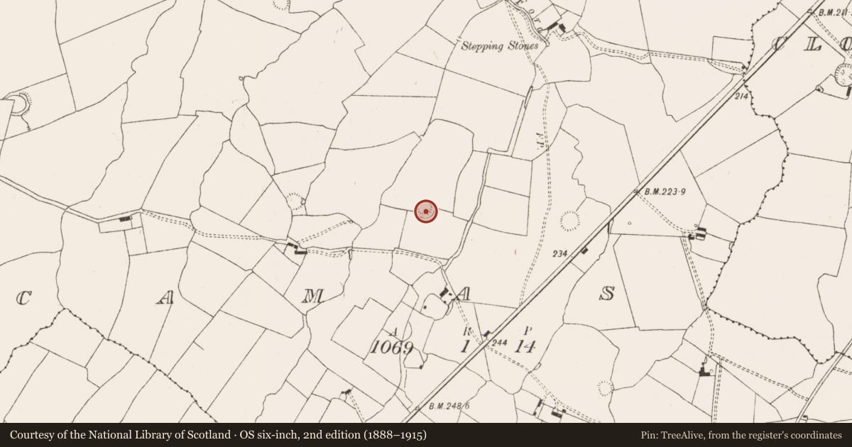 Ordnance Survey six-inch map, 2nd edition (1888–1915) covering the location of Ringfort - rath, Camas, County Limerick, with a pin at the register's coordinates