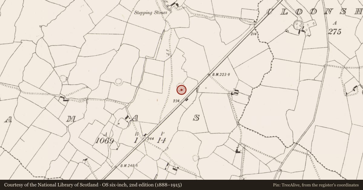 Ordnance Survey six-inch map, 2nd edition (1888–1915) covering the location of Ringfort - rath, Camas, County Limerick, with a pin at the register's coordinates