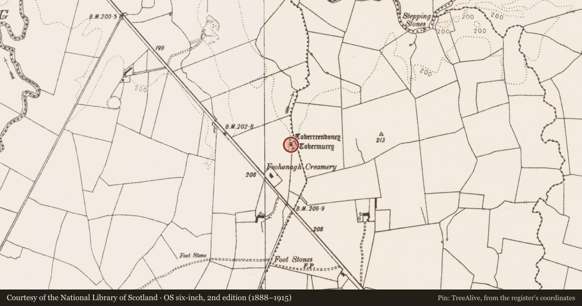 Ordnance Survey six-inch map, 2nd edition (1888–1915) covering the location of Ritual site - holy well, Ahawilk, County Limerick, with a pin at the register's coordinates