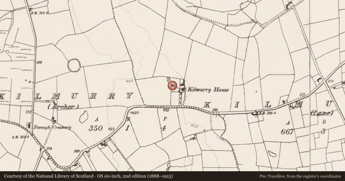 Ordnance Survey six-inch map, 2nd edition (1888–1915) covering the location of Ringfort - rath, Kilmurry (Lane), County Limerick, with a pin at the register's coordinates