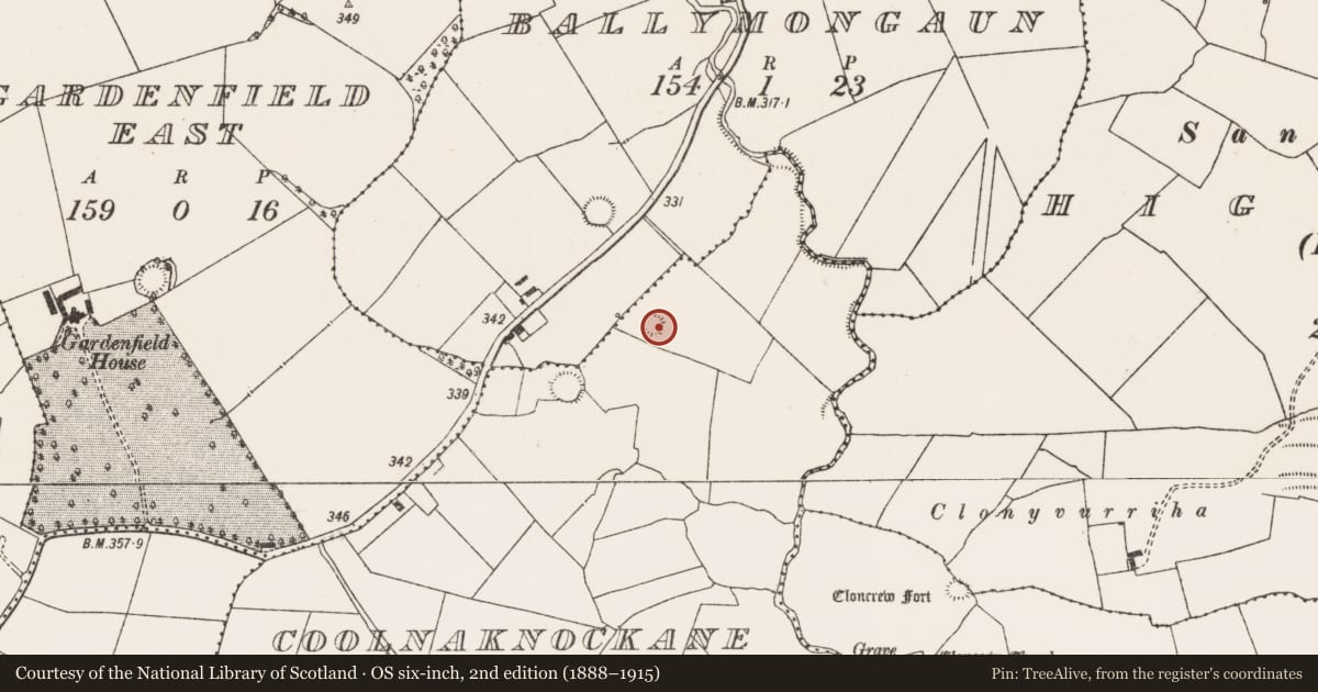Ordnance Survey six-inch map, 2nd edition (1888–1915) covering the location of Ringfort - rath, Coolnaknockane, County Limerick, with a pin at the register's coordinates