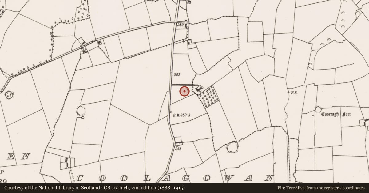 Ordnance Survey six-inch map, 2nd edition (1888–1915) covering the location of Ringfort - rath, Coolagowan, County Limerick, with a pin at the register's coordinates