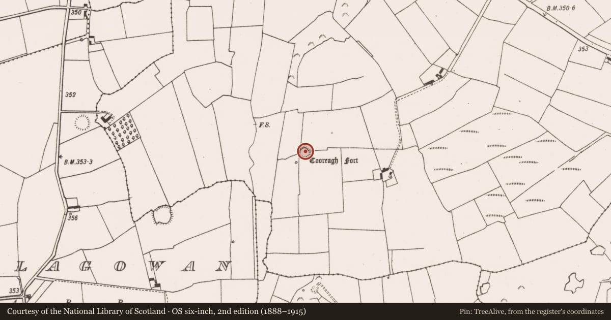 Ordnance Survey six-inch map, 2nd edition (1888–1915) covering the location of Ringfort - rath, Castletown, County Limerick, with a pin at the register's coordinates