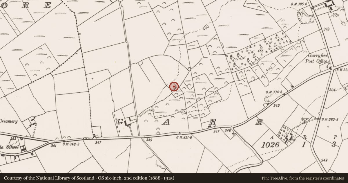 Ordnance Survey six-inch map, 2nd edition (1888–1915) covering the location of Ringfort - rath, Garryfine, County Limerick, with a pin at the register's coordinates