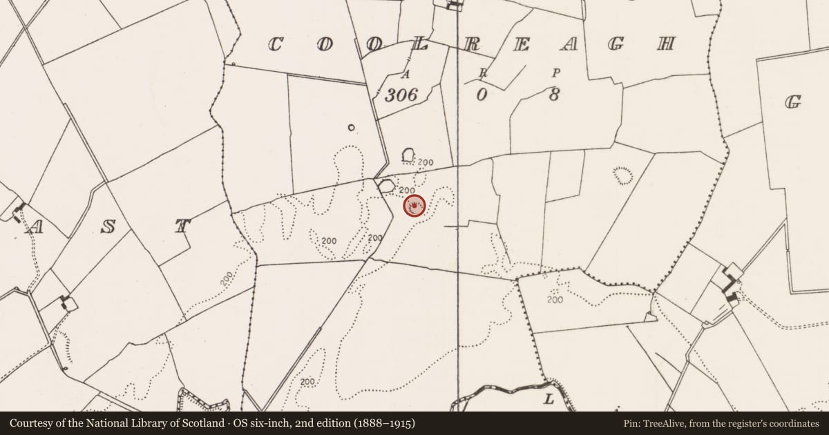 Ordnance Survey six-inch map, 2nd edition (1888–1915) covering the location of Ringfort - rath, Coolreagh, County Limerick, with a pin at the register's coordinates