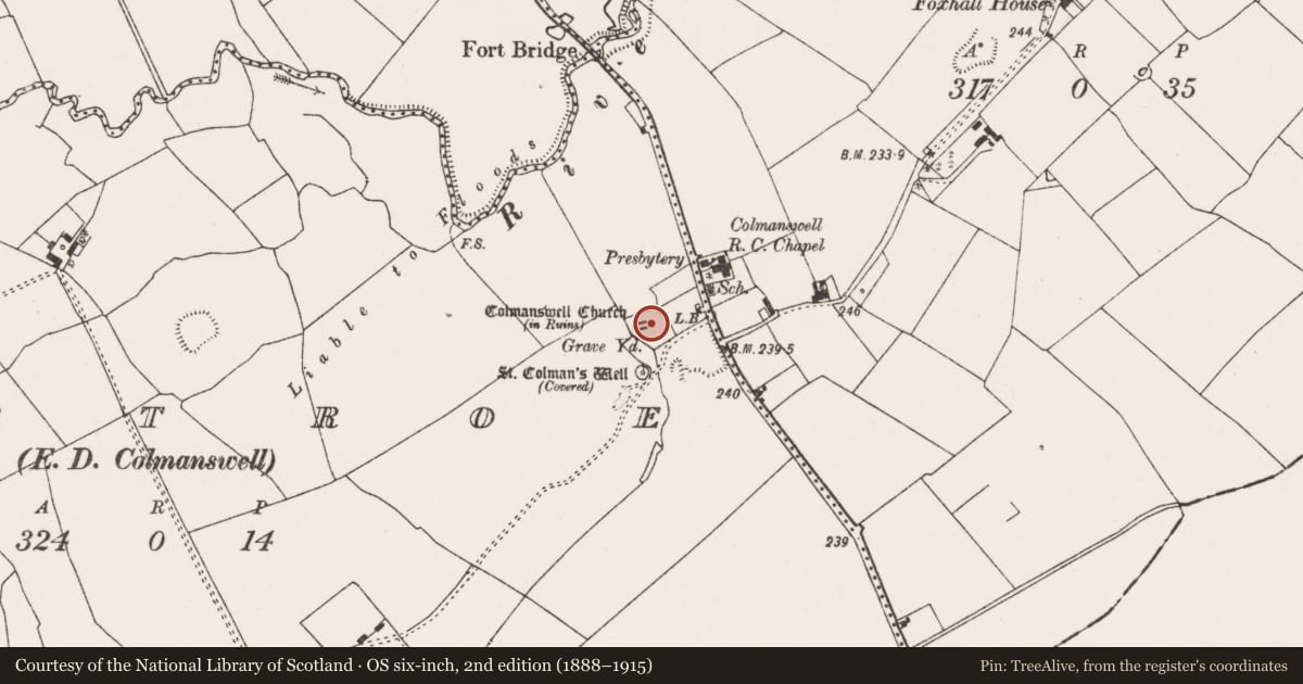 Ordnance Survey six-inch map, 2nd edition (1888–1915) covering the location of Graveyard, Gortroe, County Limerick, with a pin at the register's coordinates