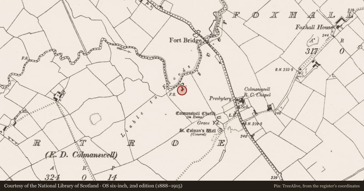 Ordnance Survey six-inch map, 2nd edition (1888–1915) covering the location of Barrow - ring-barrow, Gortroe, County Limerick, with a pin at the register's coordinates