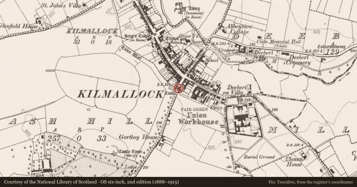 Ordnance Survey six-inch map, 2nd edition (1888–1915) covering the location of Gatehouse, Kilmallock, County Limerick, with a pin at the register's coordinates