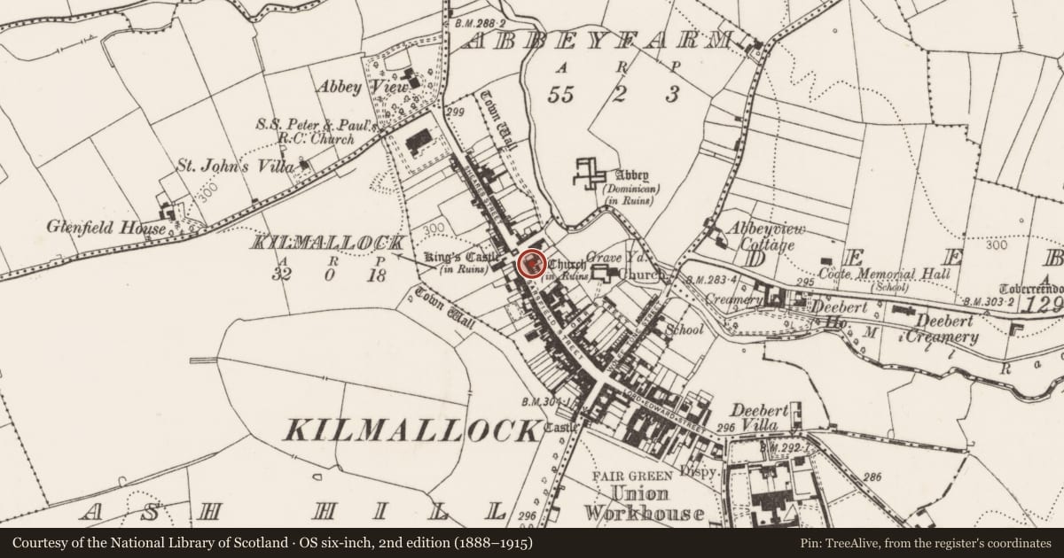 Ordnance Survey six-inch map, 2nd edition (1888–1915) covering the location of House - 16th century, Kilmallock, County Limerick, with a pin at the register's coordinates