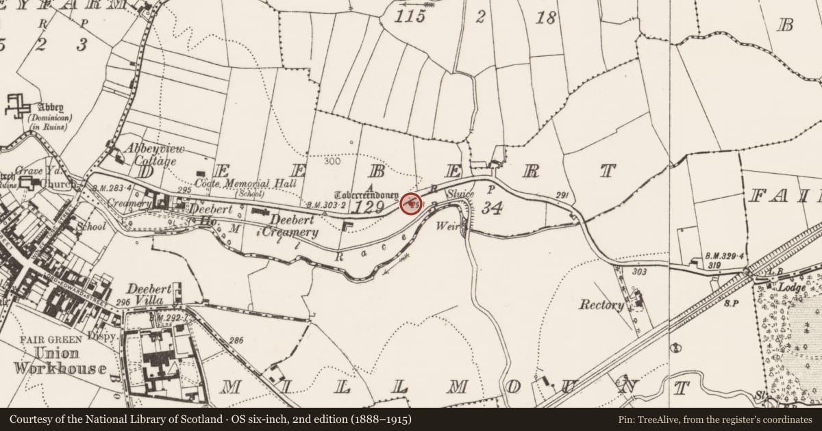 Ordnance Survey six-inch map, 2nd edition (1888–1915) covering the location of Ritual site - holy well, Deebert, County Limerick, with a pin at the register's coordinates