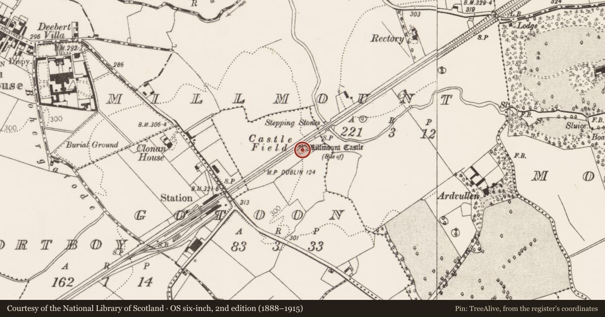 Ordnance Survey six-inch map, 2nd edition (1888–1915) covering the location of Earthwork, Gotoon, County Limerick, with a pin at the register's coordinates