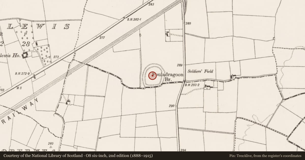 Ordnance Survey six-inch map, 2nd edition (1888–1915) covering the location of Moated site, Portauns, County Limerick, with a pin at the register's coordinates