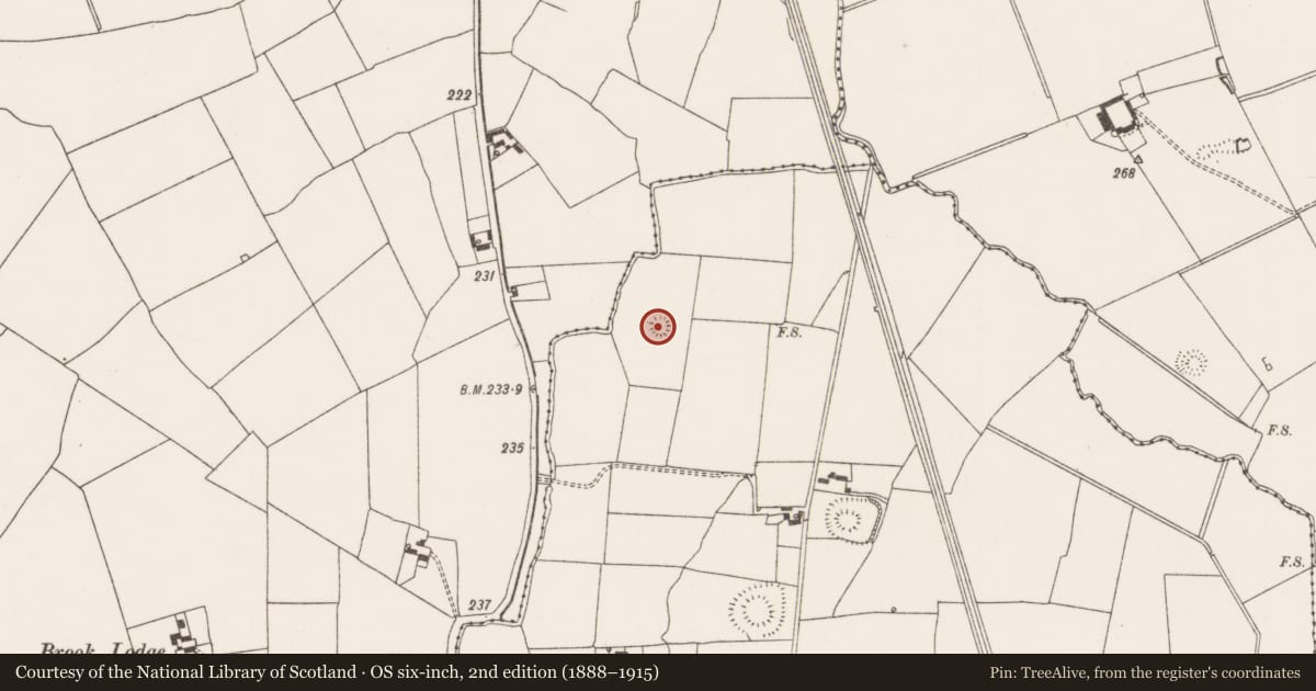 Ordnance Survey six-inch map, 2nd edition (1888–1915) covering the location of Enclosure, Garrynderk North, County Limerick, with a pin at the register's coordinates
