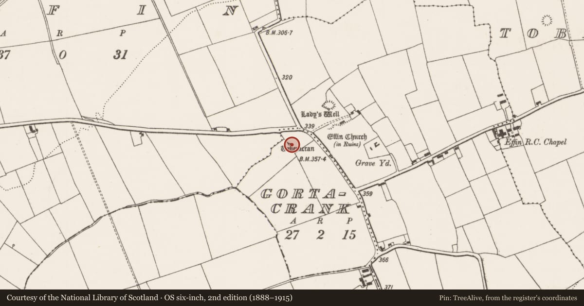 Ordnance Survey six-inch map, 2nd edition (1888–1915) covering the location of Ritual site - holy well, Gortacrank, County Limerick, with a pin at the register's coordinates