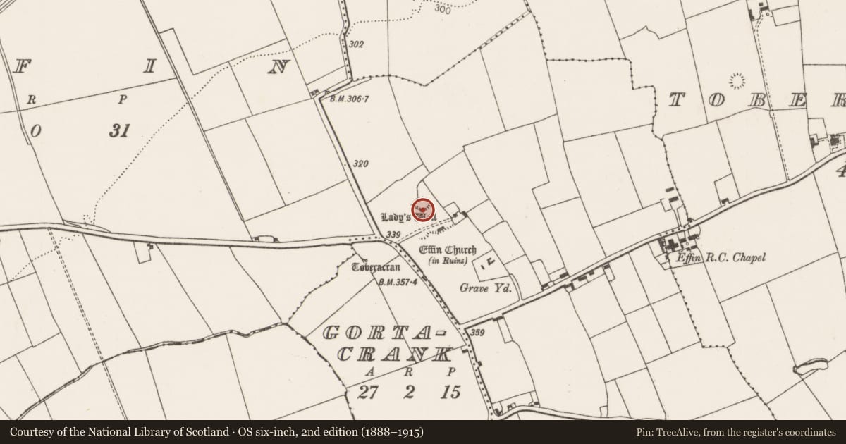 Ordnance Survey six-inch map, 2nd edition (1888–1915) covering the location of Ritual site - holy well, Effin, County Limerick, with a pin at the register's coordinates
