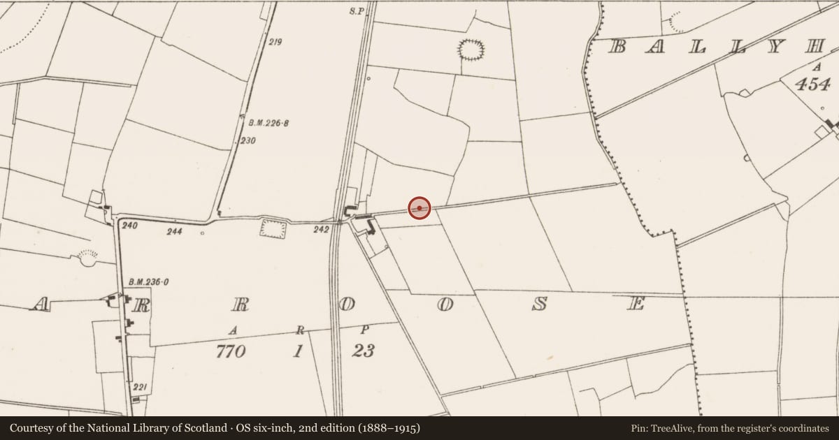 Ordnance Survey six-inch map, 2nd edition (1888–1915) covering the location of Enclosure, Garroose, County Limerick, with a pin at the register's coordinates