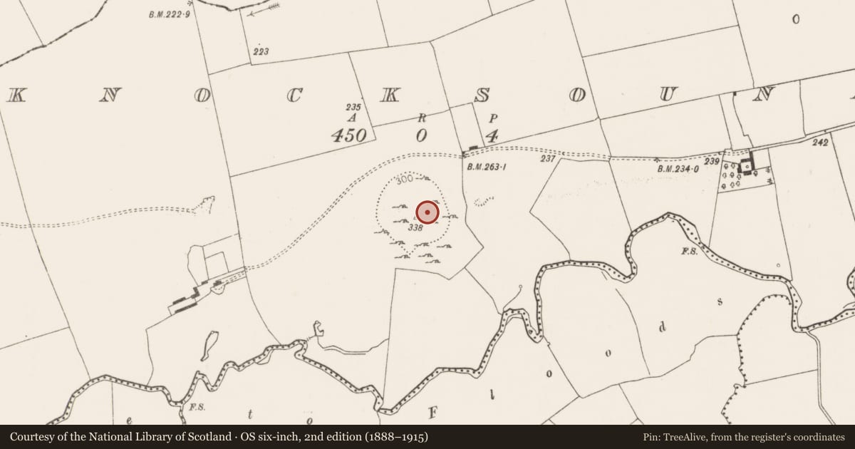 Ordnance Survey six-inch map, 2nd edition (1888–1915) covering the location of Hillfort, Knocksouna, County Limerick, with a pin at the register's coordinates