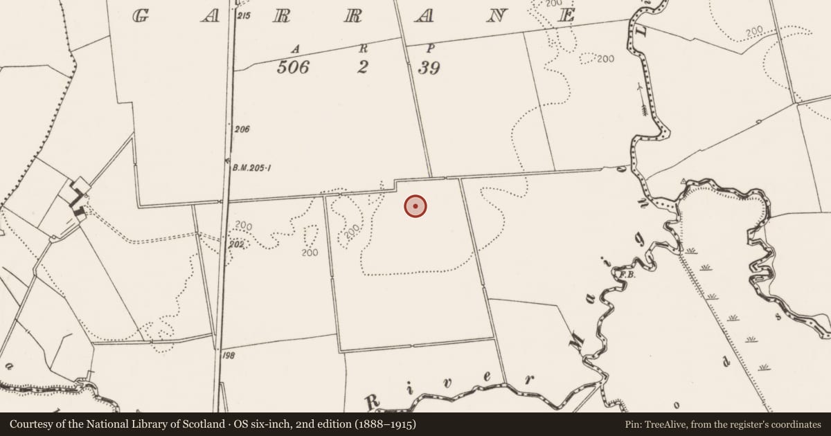 Ordnance Survey six-inch map, 2nd edition (1888–1915) covering the location of Earthwork, Garrane, County Limerick, with a pin at the register's coordinates