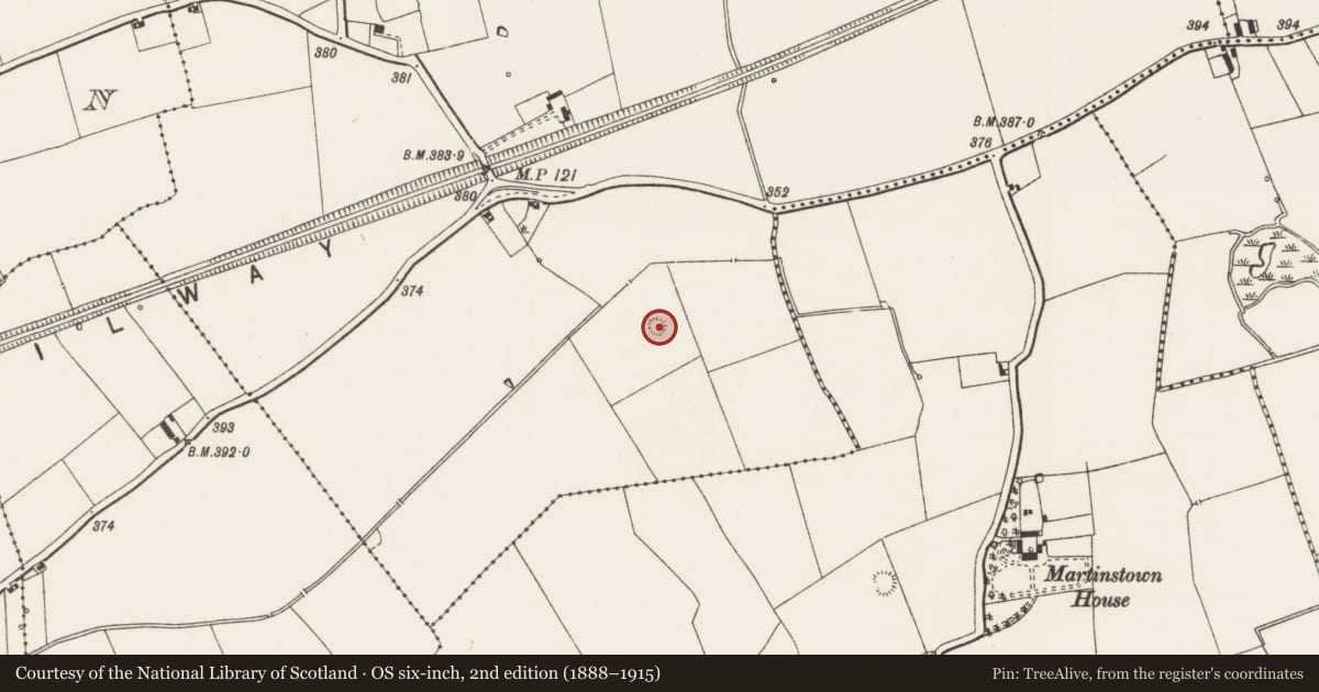 Ordnance Survey six-inch map, 2nd edition (1888–1915) covering the location of Earthwork, Ballinscaula, County Limerick, with a pin at the register's coordinates