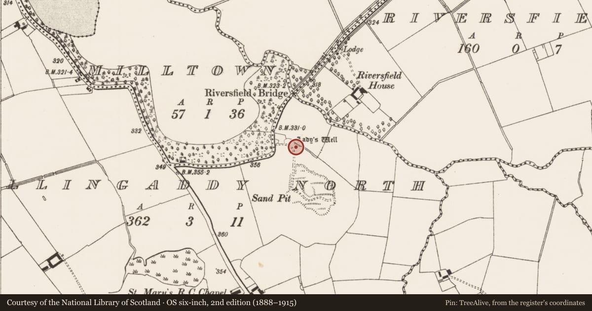 Ordnance Survey six-inch map, 2nd edition (1888–1915) covering the location of Ritual site - holy well, Ballingaddy North, County Limerick, with a pin at the register's coordinates