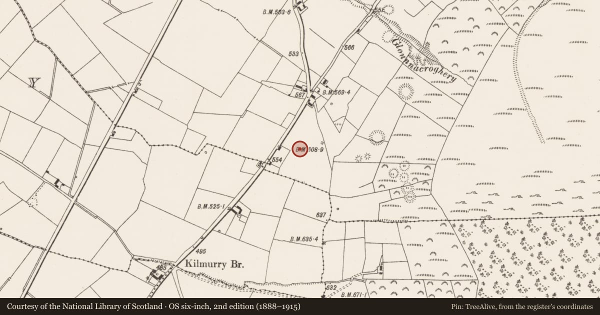 Ordnance Survey six-inch map, 2nd edition (1888–1915) covering the location of Urn burial, Cush, County Limerick, with a pin at the register's coordinates