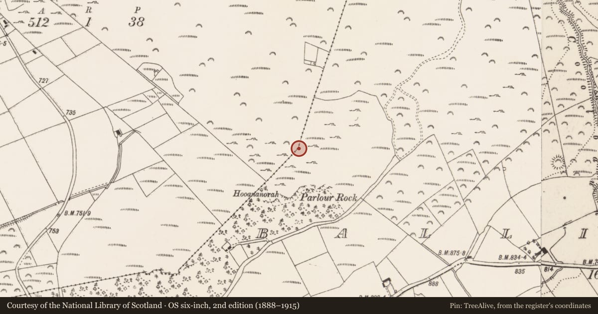 Ordnance Survey six-inch map, 2nd edition (1888–1915) covering the location of Cairn - unclassified, Ballintober, County Limerick, with a pin at the register's coordinates