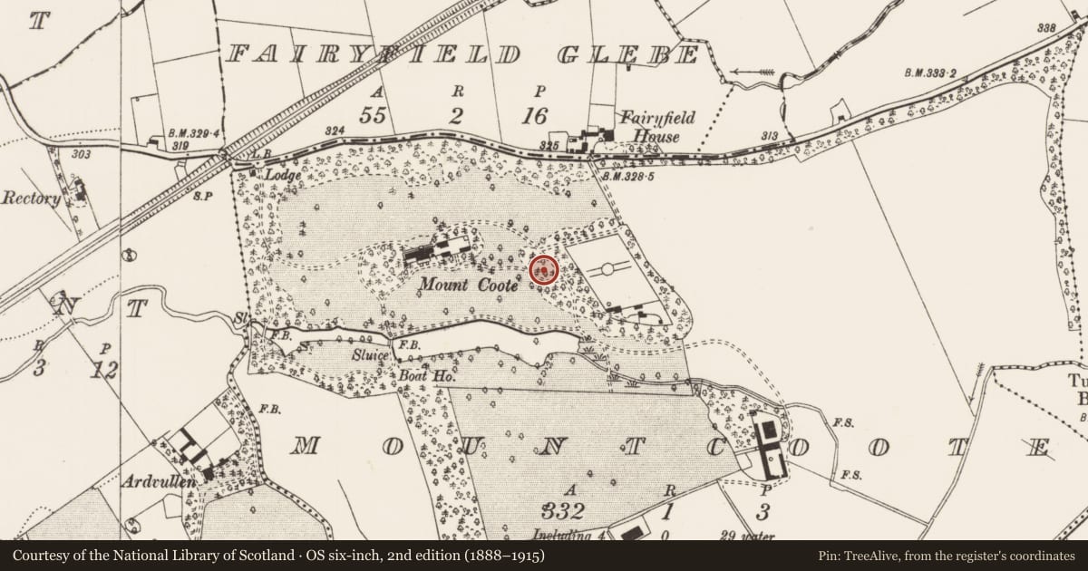 Ordnance Survey six-inch map, 2nd edition (1888–1915) covering the location of Mound, Mountcoote, County Limerick, with a pin at the register's coordinates