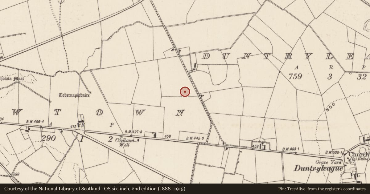 Ordnance Survey six-inch map, 2nd edition (1888–1915) covering the location of Barrow - unclassified, Newtown, County Limerick, with a pin at the register's coordinates