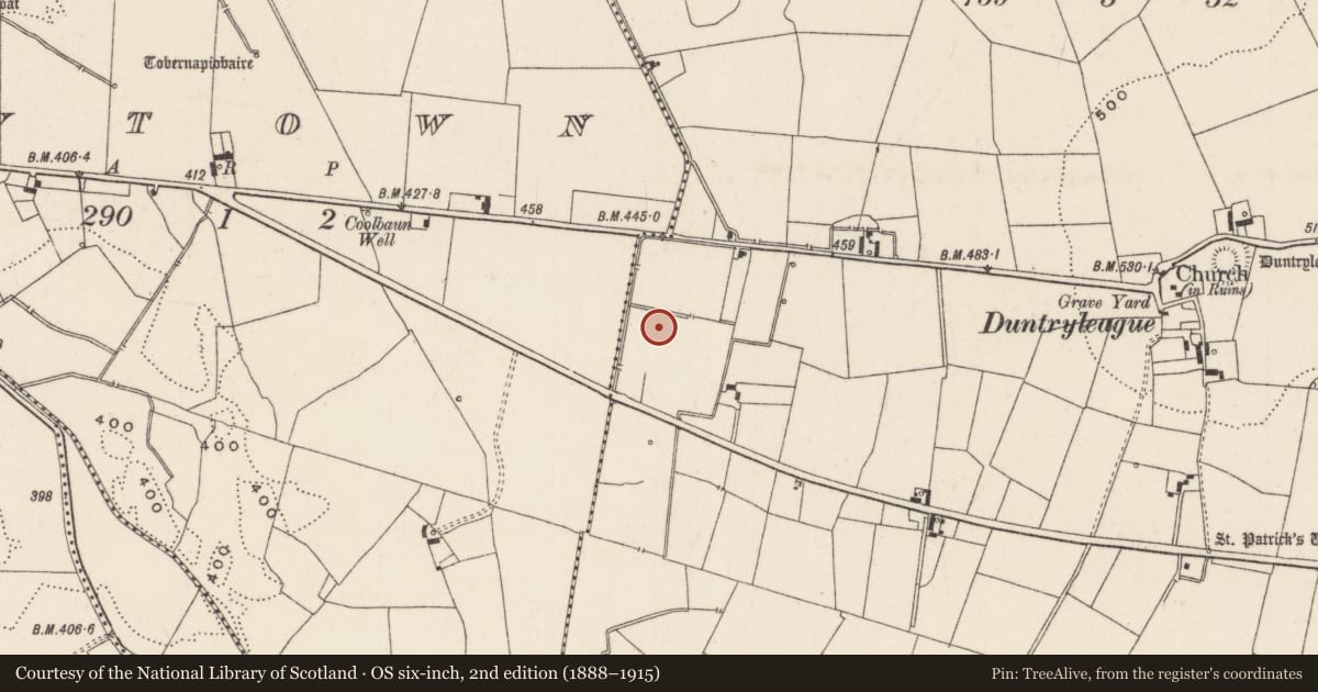 Ordnance Survey six-inch map, 2nd edition (1888–1915) covering the location of Pit, Duntryleague, County Limerick, with a pin at the register's coordinates