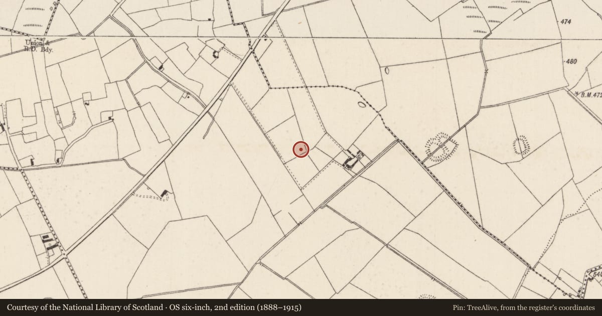 Ordnance Survey six-inch map, 2nd edition (1888–1915) covering the location of Barrow - ditch barrow, Duntryleague, County Limerick, with a pin at the register's coordinates