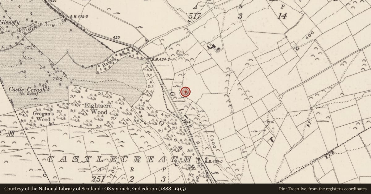 Ordnance Survey six-inch map, 2nd edition (1888–1915) covering the location of Enclosure, Annagh, County Limerick, with a pin at the register's coordinates