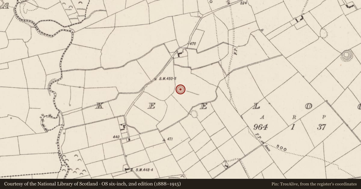 Ordnance Survey six-inch map, 2nd edition (1888–1915) covering the location of Earthwork, Keeloges, County Limerick, with a pin at the register's coordinates