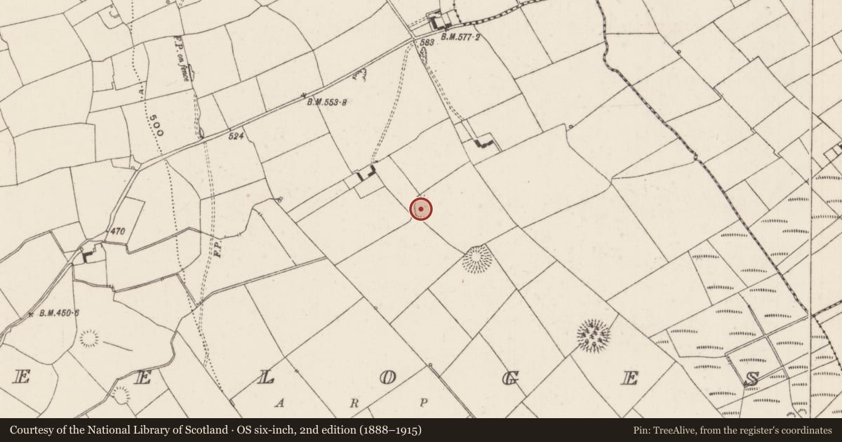 Ordnance Survey six-inch map, 2nd edition (1888–1915) covering the location of Earthwork, Keeloges, County Limerick, with a pin at the register's coordinates