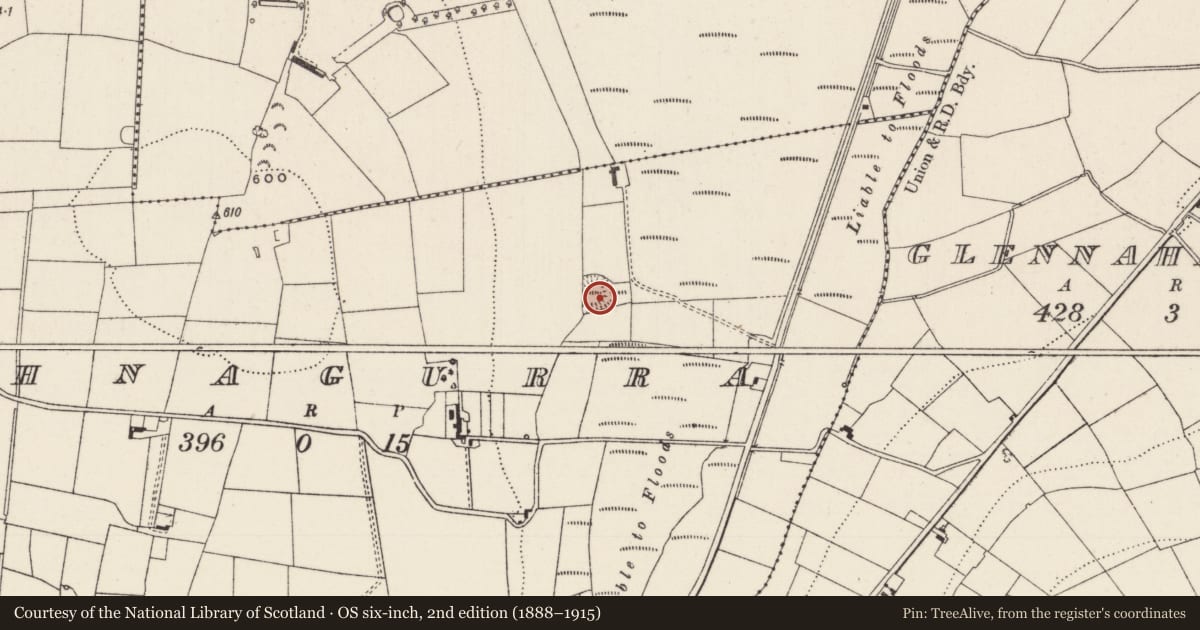 Ordnance Survey six-inch map, 2nd edition (1888–1915) covering the location of Enclosure, Ahnagurra, County Limerick, with a pin at the register's coordinates