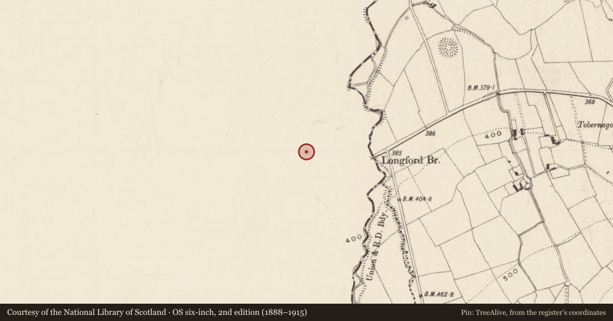 Ordnance Survey six-inch map, 2nd edition (1888–1915) covering the location of Bawn, Knockanebrack, County Limerick, with a pin at the register's coordinates