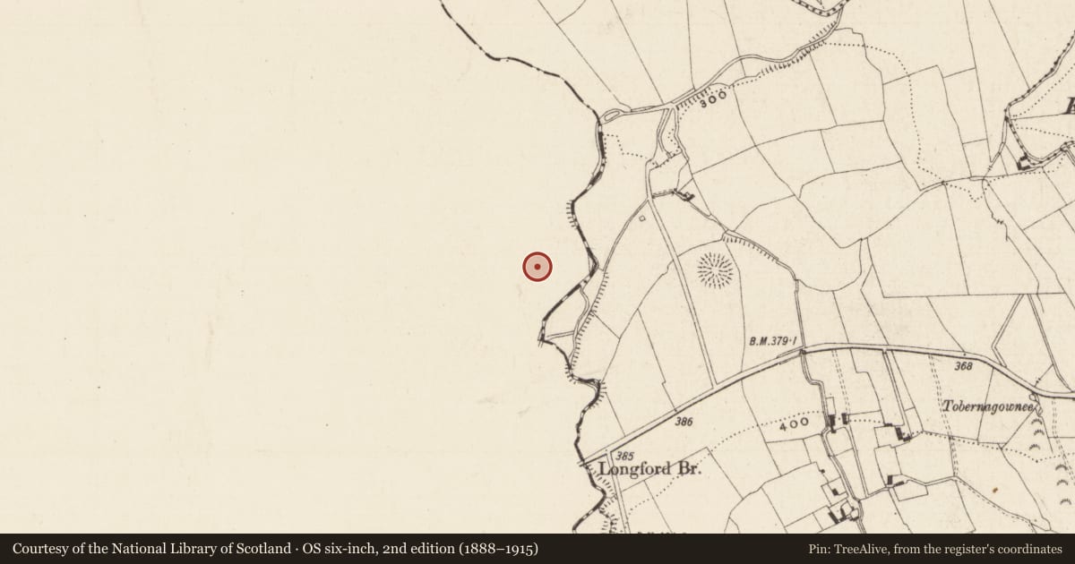 Ordnance Survey six-inch map, 2nd edition (1888–1915) covering the location of Earthwork, Knockanebrack, County Limerick, with a pin at the register's coordinates