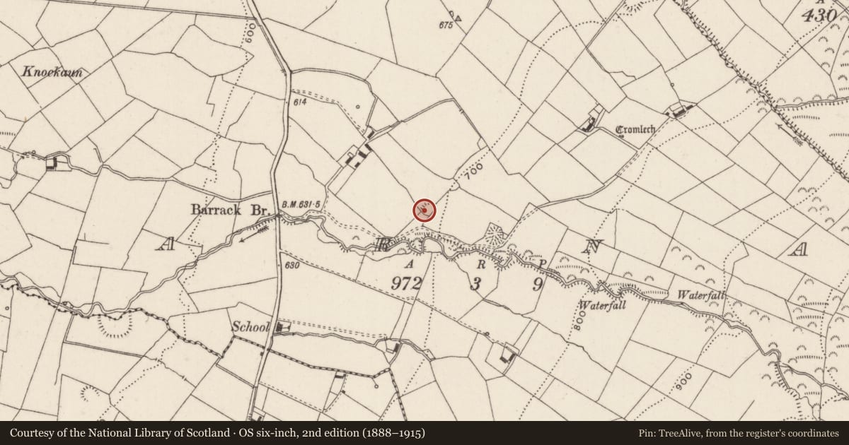 Ordnance Survey six-inch map, 2nd edition (1888–1915) covering the location of Earthwork, Barna, County Limerick, with a pin at the register's coordinates