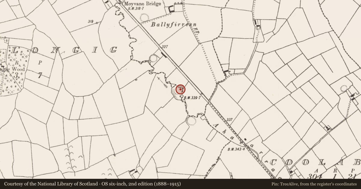 Ordnance Survey six-inch map, 2nd edition (1888–1915) covering the location of Ringfort - rath, Ballinlongig, County Limerick, with a pin at the register's coordinates