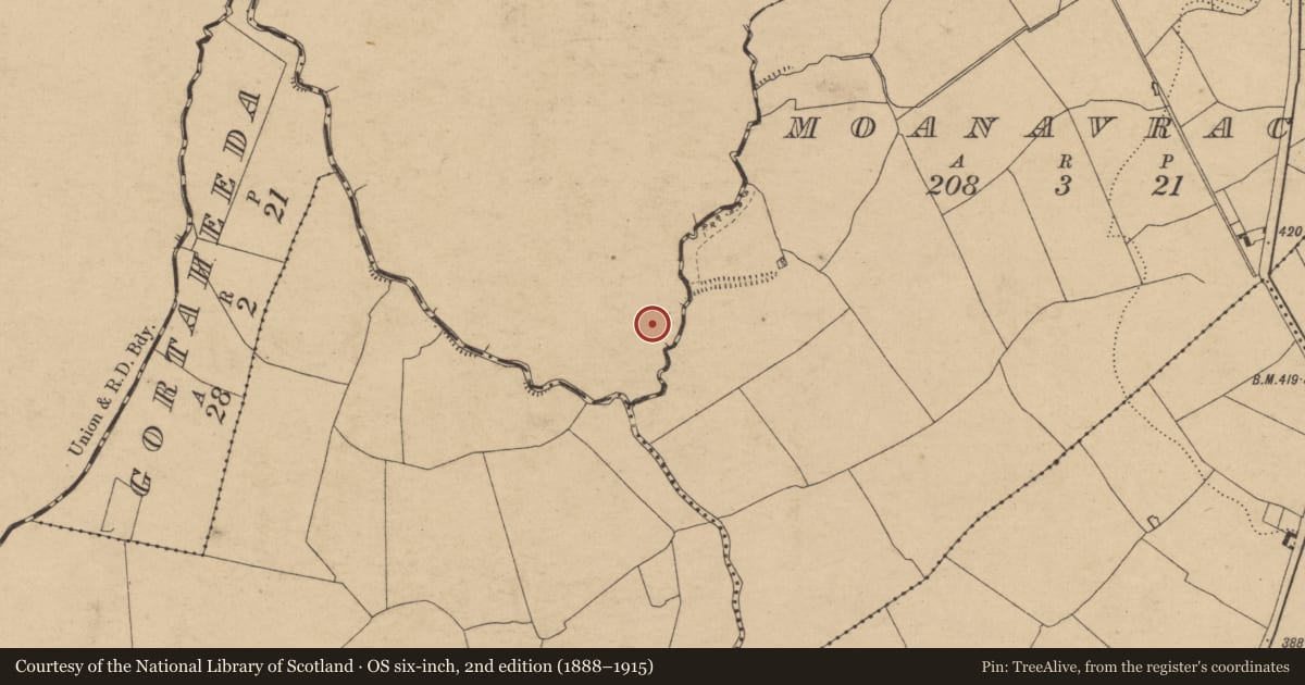 Ordnance Survey six-inch map, 2nd edition (1888–1915) covering the location of Enclosure, Cloncrew, County Limerick, with a pin at the register's coordinates