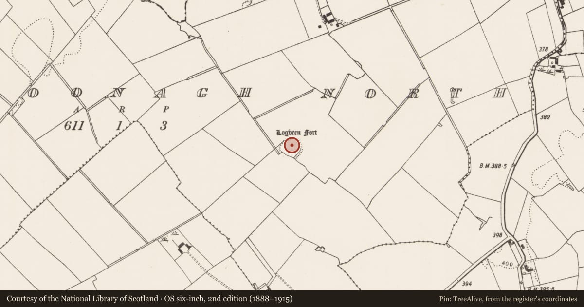 Ordnance Survey six-inch map, 2nd edition (1888–1915) covering the location of Ringfort - rath, Garryncoonagh North, County Limerick, with a pin at the register's coordinates
