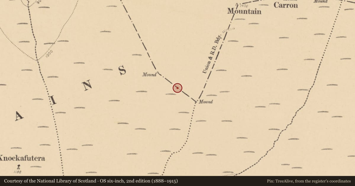 Ordnance Survey six-inch map, 2nd edition (1888–1915) covering the location of Cairn - boundary cairn, Ballyshanedehey, Ballylopen, County Limerick, with a pin at the register's coordinates