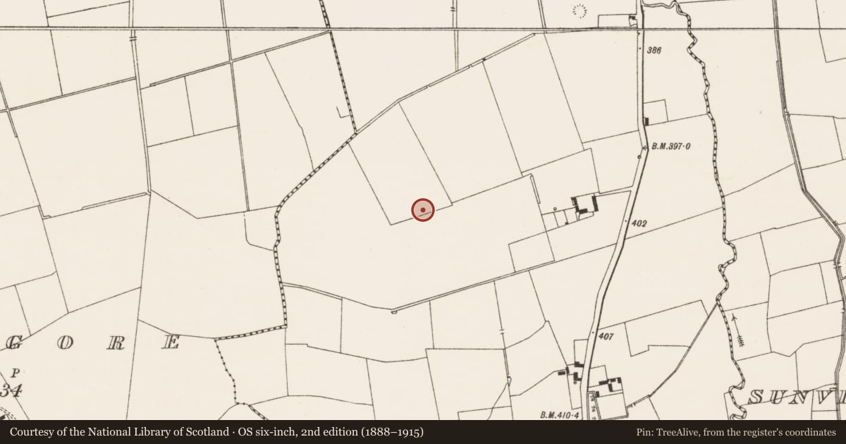 Ordnance Survey six-inch map, 2nd edition (1888–1915) covering the location of Earthwork, Baunmore, County Limerick, with a pin at the register's coordinates