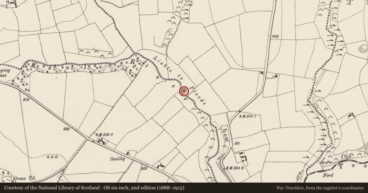 Ordnance Survey six-inch map, 2nd edition (1888–1915) covering the location of Barrow - mound barrow, Tulla, County Limerick, with a pin at the register's coordinates