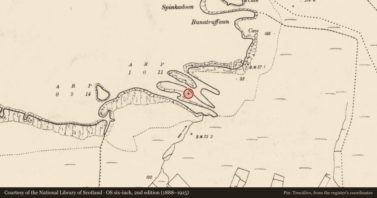 Ordnance Survey six-inch map, 2nd edition (1888–1915) covering the location of Promontory fort - coastal, Achadh Dúin, County Mayo, with a pin at the register's coordinates