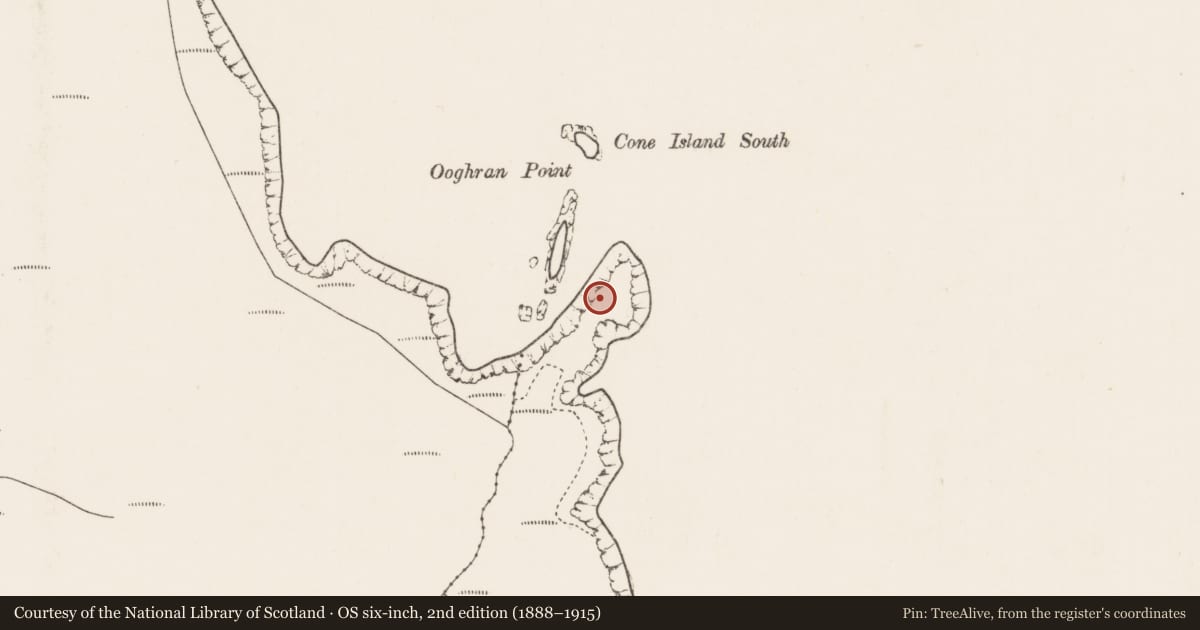 Ordnance Survey six-inch map, 2nd edition (1888–1915) covering the location of Promontory fort - coastal, Achadh Ghlaisín, County Mayo, with a pin at the register's coordinates