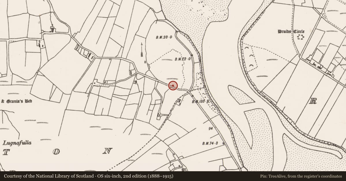 Ordnance Survey six-inch map, 2nd edition (1888–1915) covering the location of Cist, Dún Ceartáin Nó Gleann An Ghad, County Mayo, with a pin at the register's coordinates
