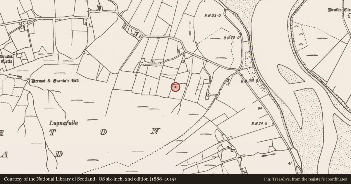 Ordnance Survey six-inch map, 2nd edition (1888–1915) covering the location of Megalithic tomb - court tomb, Dún Ceartáin Nó Gleann An Ghad, County Mayo, with a pin at the register's coordinates