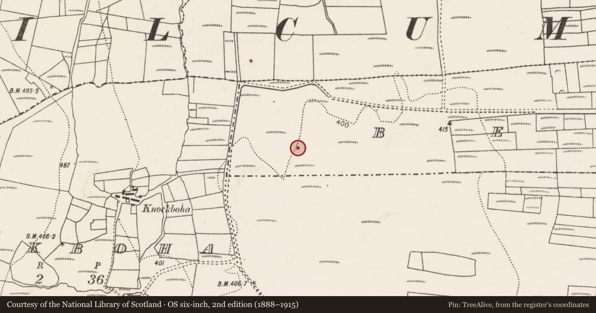 Ordnance Survey six-inch map, 2nd edition (1888–1915) covering the location of House - indeterminate date, Beltra (Tirawley By., Lackan Par.), County Mayo, with a pin at the register's coordinates